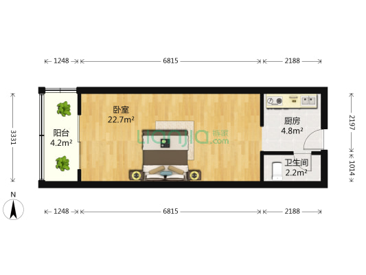 伊河路102号 1室0厅1卫 46平方