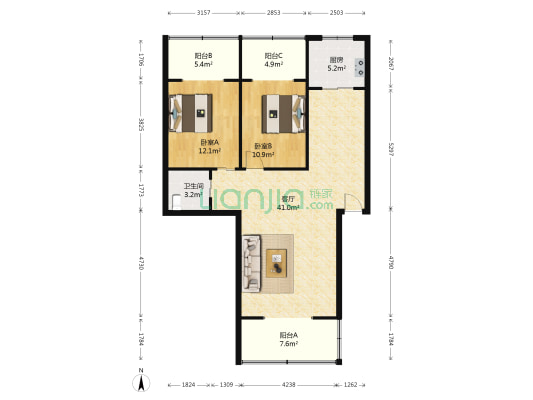 金仙桥路17号 2室1厅1卫 98平方