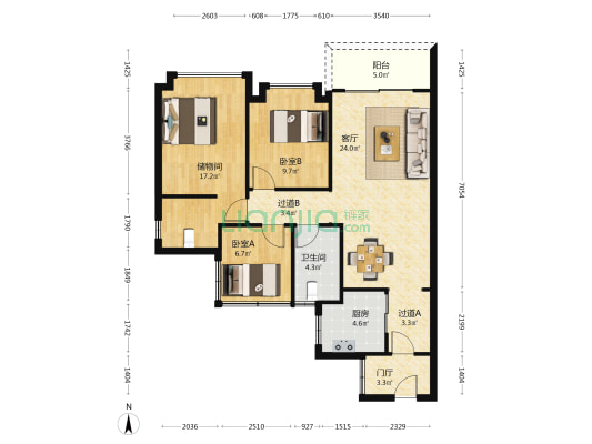 亚运城天珑 2室1厅1卫 102平方