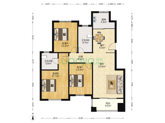 卧龙·天香西园 3室2厅2卫 124平方