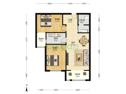 鹿城一号 2室1厅1卫 89平方