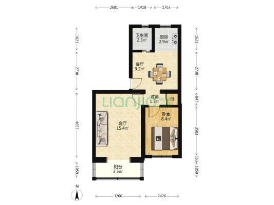 密云二中家属楼 1室2厅1卫 59平方