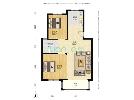 谢家路名苑 2室1厅1卫 127平方