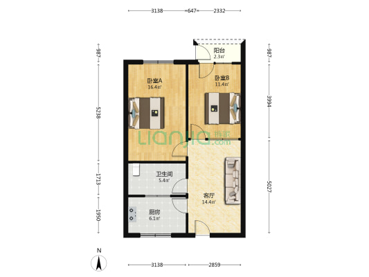 五福路8号 2室1厅1卫 74平方
