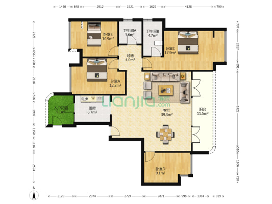 金隅新都会天穹 4室1厅2卫 160平方