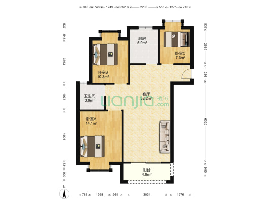 龙海骏景 3室1厅1卫 101平方