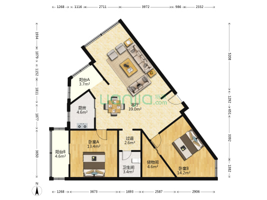 君怡佳园 2室1厅1卫 111平方