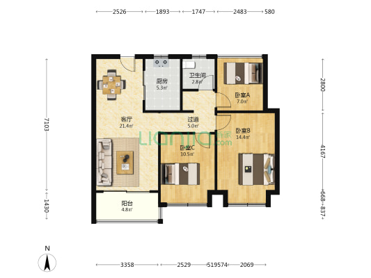 通宇博园北院 3室1厅1卫 89平方