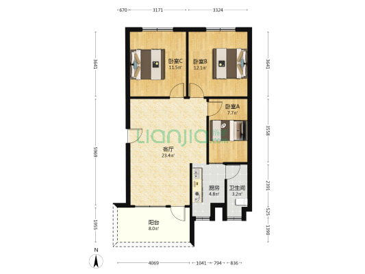 湖畔楼 3室1厅1卫 79平方