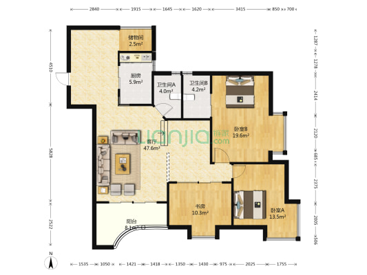 远景天下 3室1厅2卫 144平方