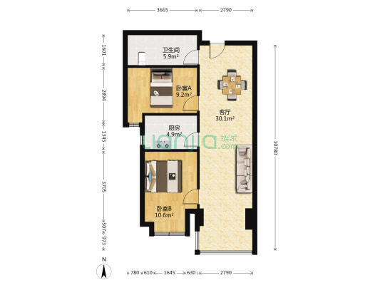 瑞家.玖悦城 3室2厅1卫 83平方