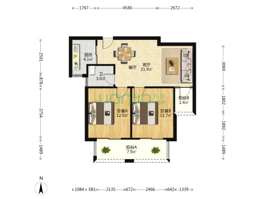 白云桥家园 2室1厅1卫 80平方