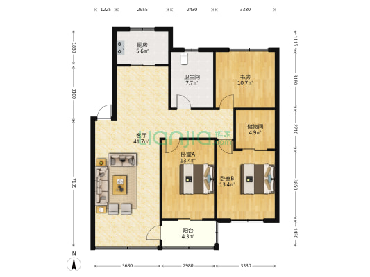 东方花园 3室1厅1卫 119平方