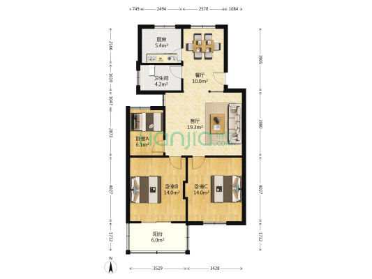跃进新村 3室2厅1卫 95平方