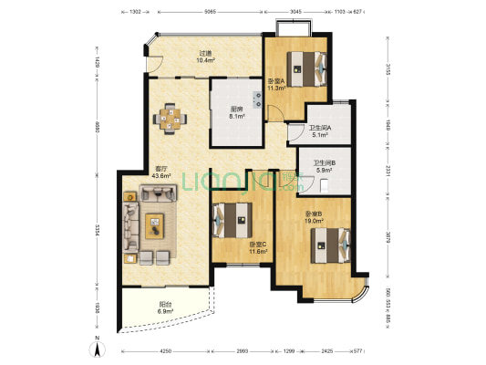 翰墨香林苑 3室1厅2卫 141平方