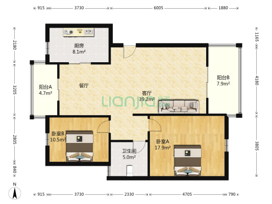 汇林凤凰城 2室1厅1卫 103平方