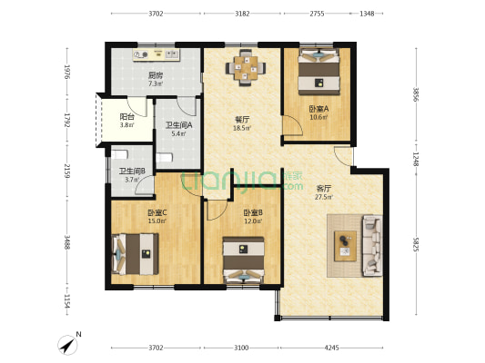 懿祥花园 3室2厅2卫 123平方