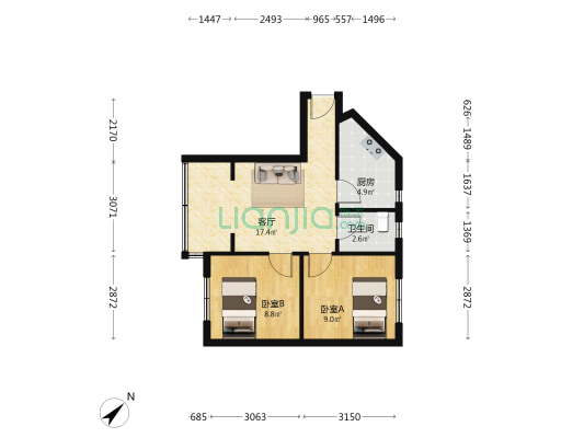 宝圣东路19号 2室1厅1卫 55平方