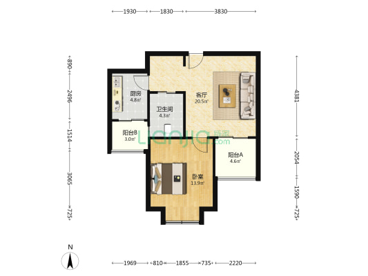 浦兴苑 1室1厅1卫 56平方