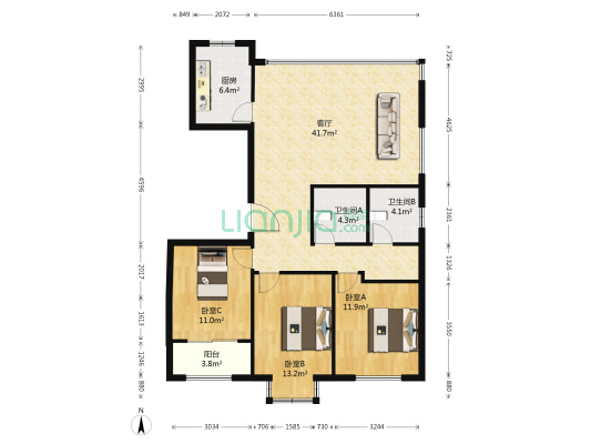 白麓城香颂苑 3室1厅2卫 119平方