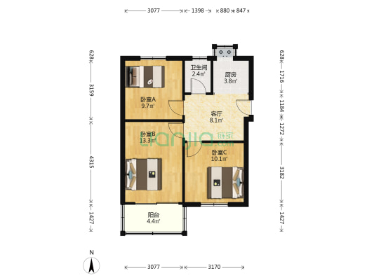 湖南路20号 3室1厅1卫 63平方