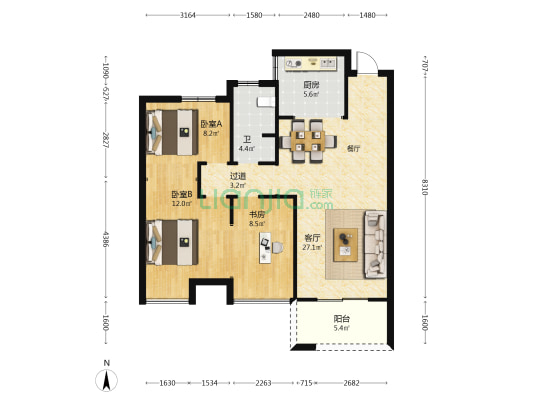 维纳春天 3室1厅1卫 96平方