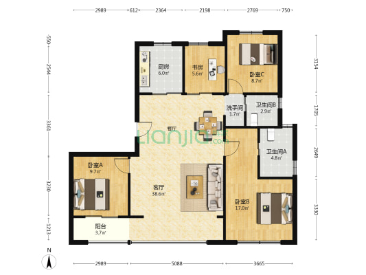 臻堇园 4室1厅3卫 139平方