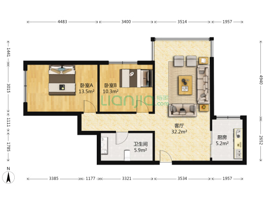 建工▪瑞景 2室1厅1卫 102平方