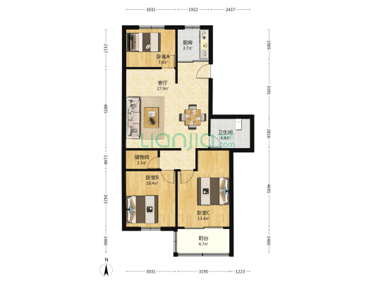 月乐明园 3室1厅1卫 94平方