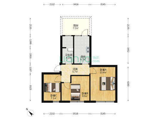 正东苑 3室0厅1卫 80平方