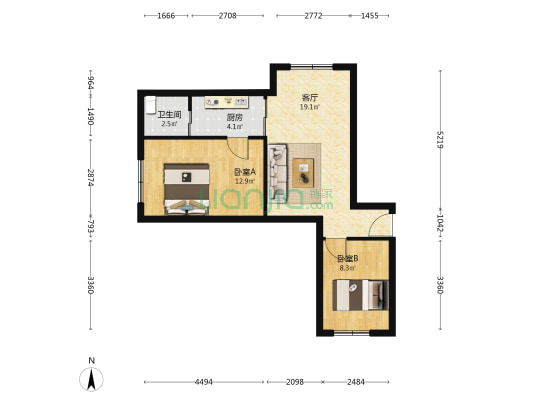 北新巷33号 2室1厅1卫 53平方