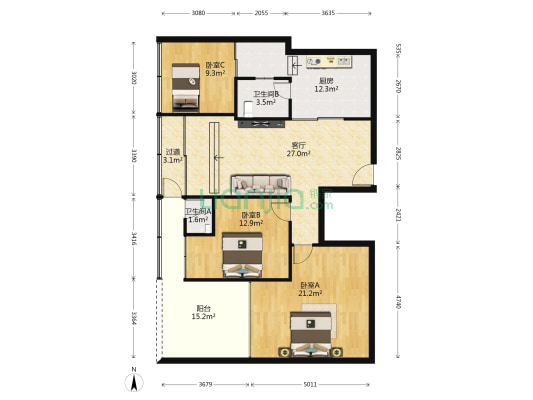 苏词翰林 3室1厅2卫 79平方