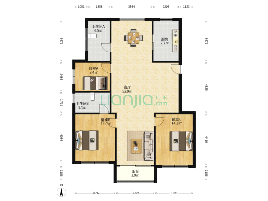 浦江名苑 3室1厅2卫 141平方
