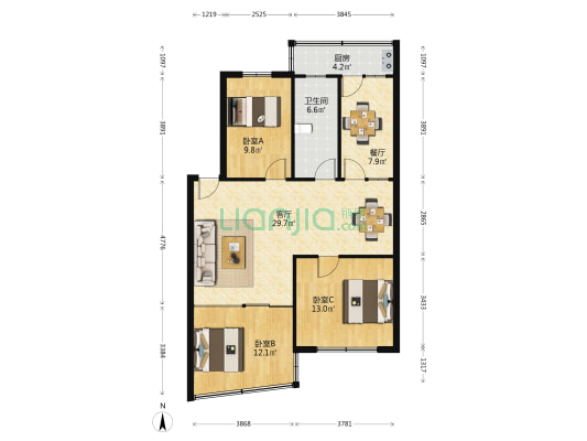 凤凰大街6号 3室2厅1卫 100平方