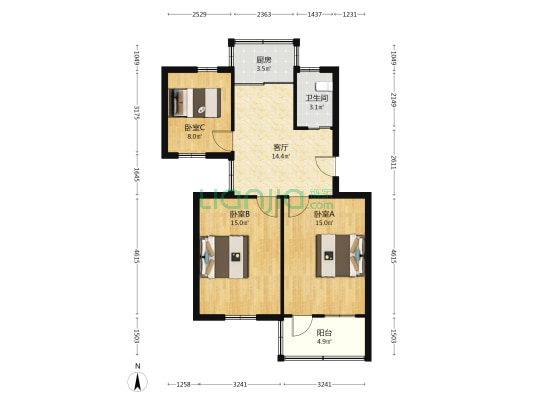 市医院家舍23-35 3室1厅1卫 77平方