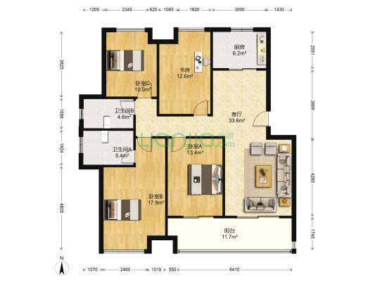 万科玲珑东区 4室1厅2卫 135平方