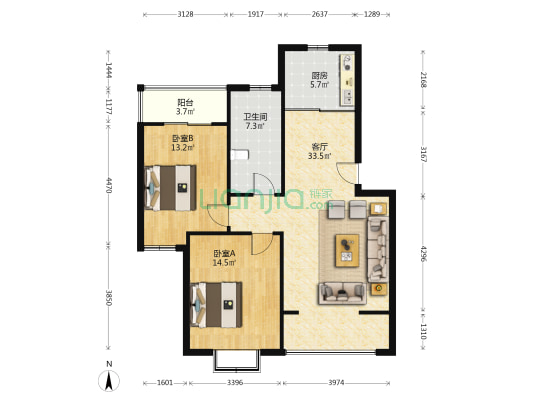 南菱花园 2室1厅1卫 94平方