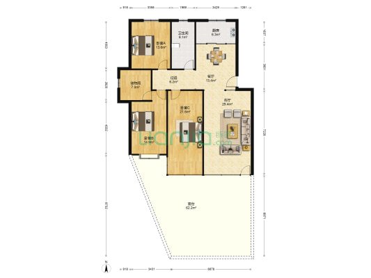 清雅园 3室2厅1卫 139平方