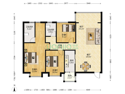 实力五星彩园 3室2厅2卫 123平方