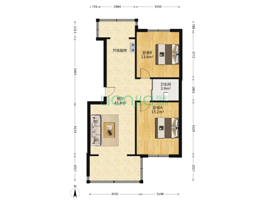 垂杨管理站一区 2室1厅1卫 84平方