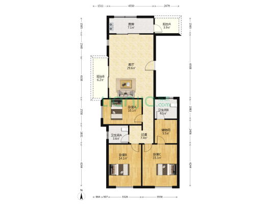 华发中城中央公园 3室1厅2卫 127平方