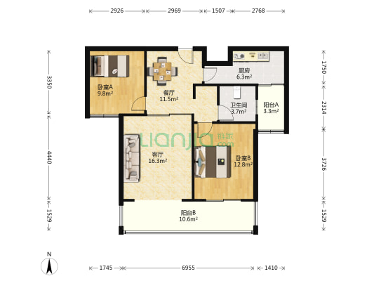 融侨江南水都悦湖 2室2厅1卫 92平方