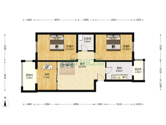 漷县镇商业广场 3室1厅1卫 96平方