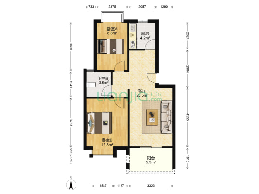 东方花园 2室1厅1卫 70平方