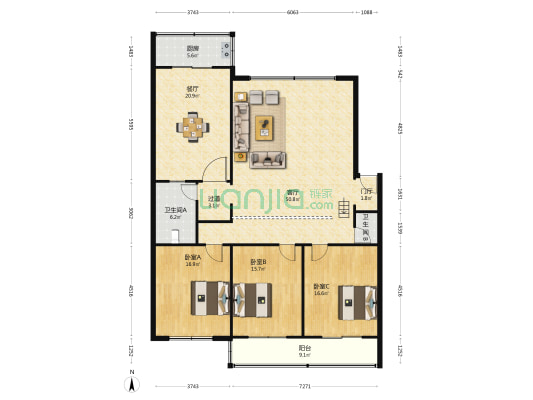 创新里东小区 3室2厅2卫 173平方