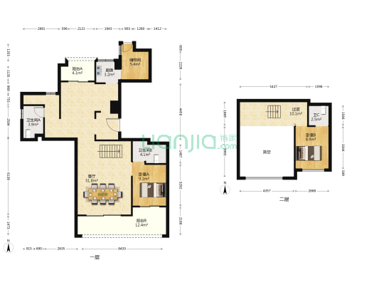 阳光100温州中心 2室1厅3卫 144平方