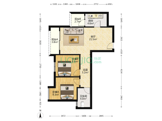 新竹丽园 2室1厅1卫 77平方