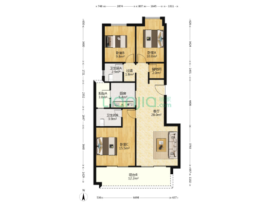 中海锦江城花涧二期 3室1厅2卫 111平方