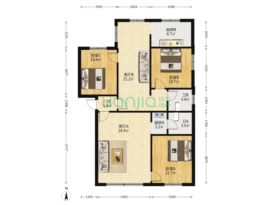 新湖一路小区 3室2厅2卫 125平方