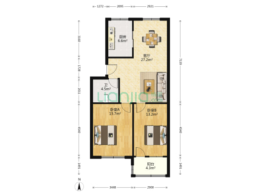 上高佳园 2室1厅1卫 88平方